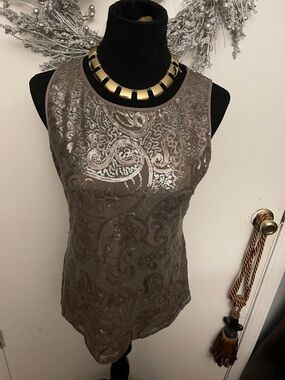 Banana Republic Taupe Sequin Paisley Tank Top